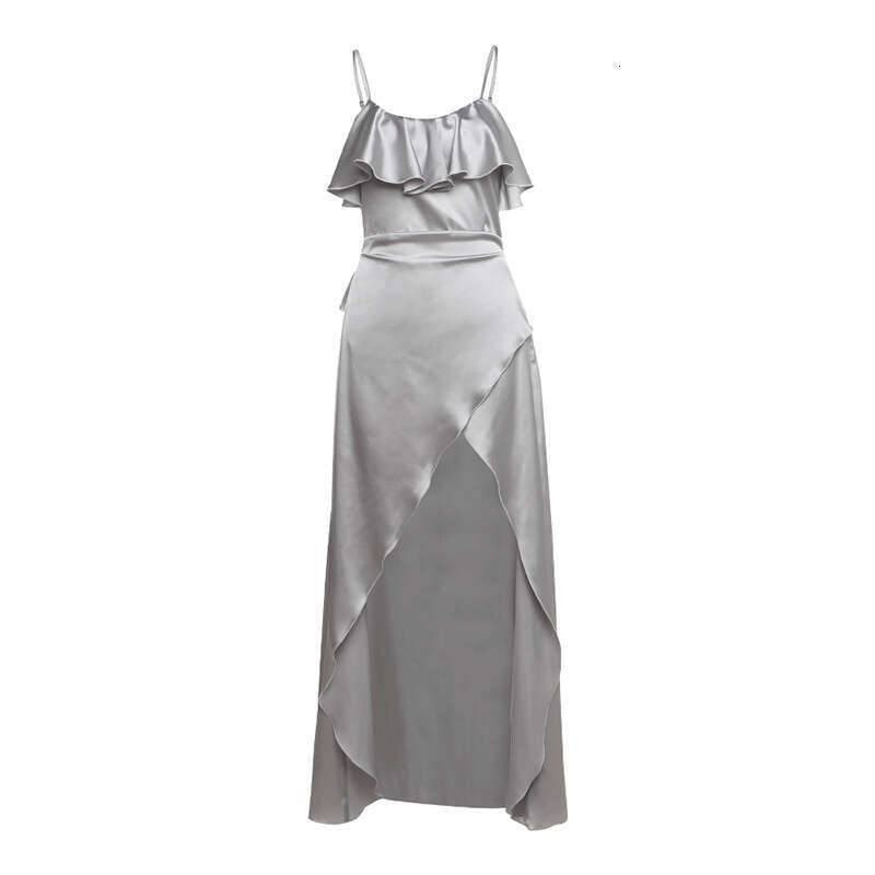 2025 Spring Summer New Solid Color Sexy Strap Off-Shoulder Split Dress for Women 49a