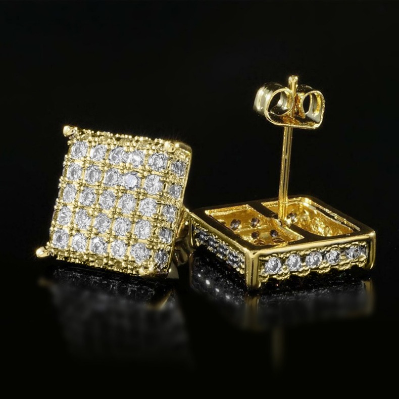 Square Zircon Micro Stud Earrings Designer Jewelry Charm Gold Full Diamond Earring Rings for Woman Man Hiphop Fine Jewelry Wedding Birthday Mother Gif