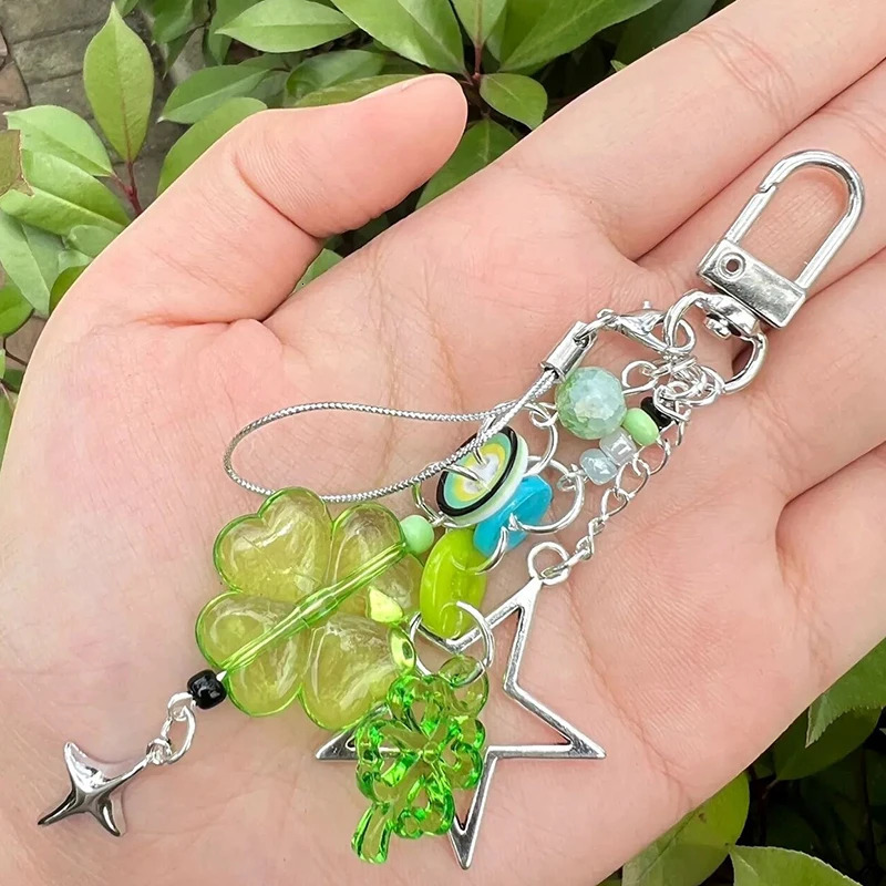 Anime Green Four Leaf Clover Cosplay Keychain Keyring Phone Chain Key Chain Star Colorful Button Pendant Jewelry Accessory Props 250722