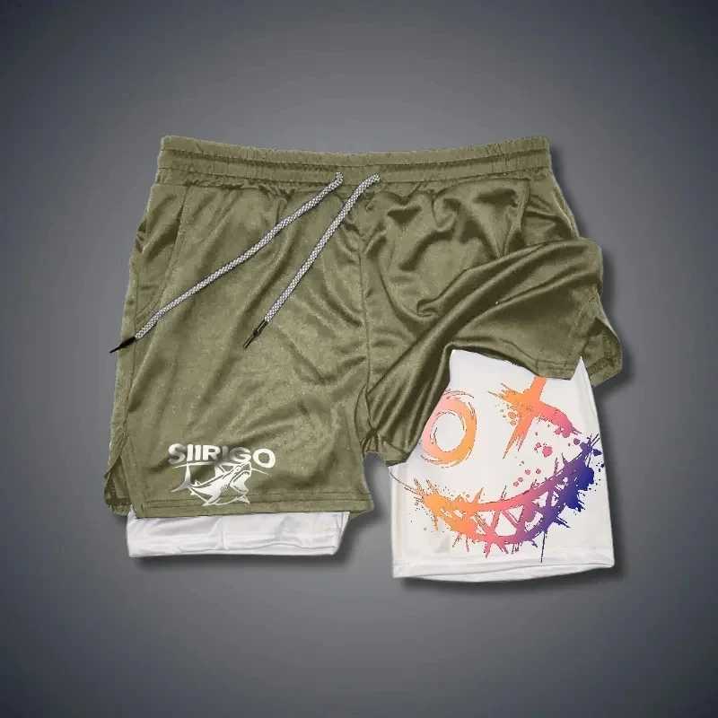 2024 Mens Smiling Face Printed Fitness Shorts Double-Layer 2-in-1 Quick Drying Fitness Outdoor Leisure Training Sports Shorts W250724