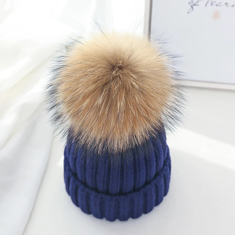 Winter Female Fur Pom Poms Hat Winter Hat For Women Girls Knitted Beanie Thick Women Skullies Beanies 250724