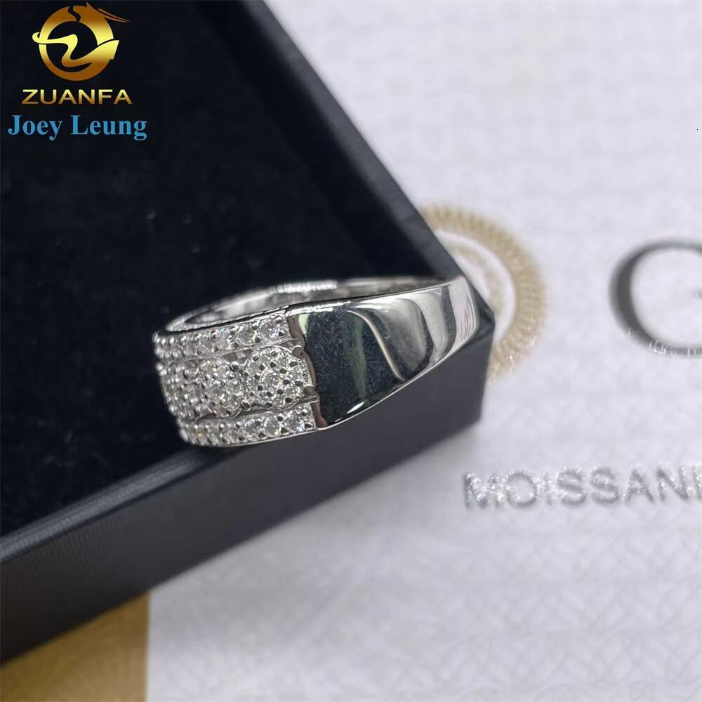 Pass Diamond Tester Factory Wholesale Price Custom Fine Jewelry 925 Sterling Silver Iced Out Hip Hop Moissanite Ring for Men