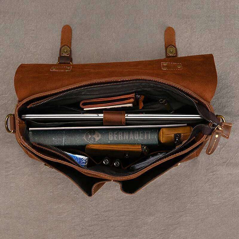 OLOEY Newsbirds Cowhide Men's Briefcase Genuine Leather A4 File Document Handbag Male Laptop Shoulder Business Computer Bag