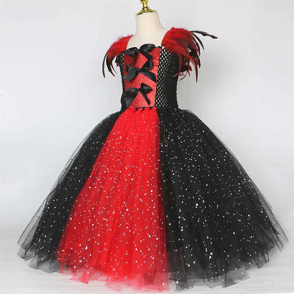Halloween Cosplay Costume Children Girls Fantasy Witch Dress Maleficent Fluffy Sequin Tulle Feather Gown Fairy Disguise Sets Z250725