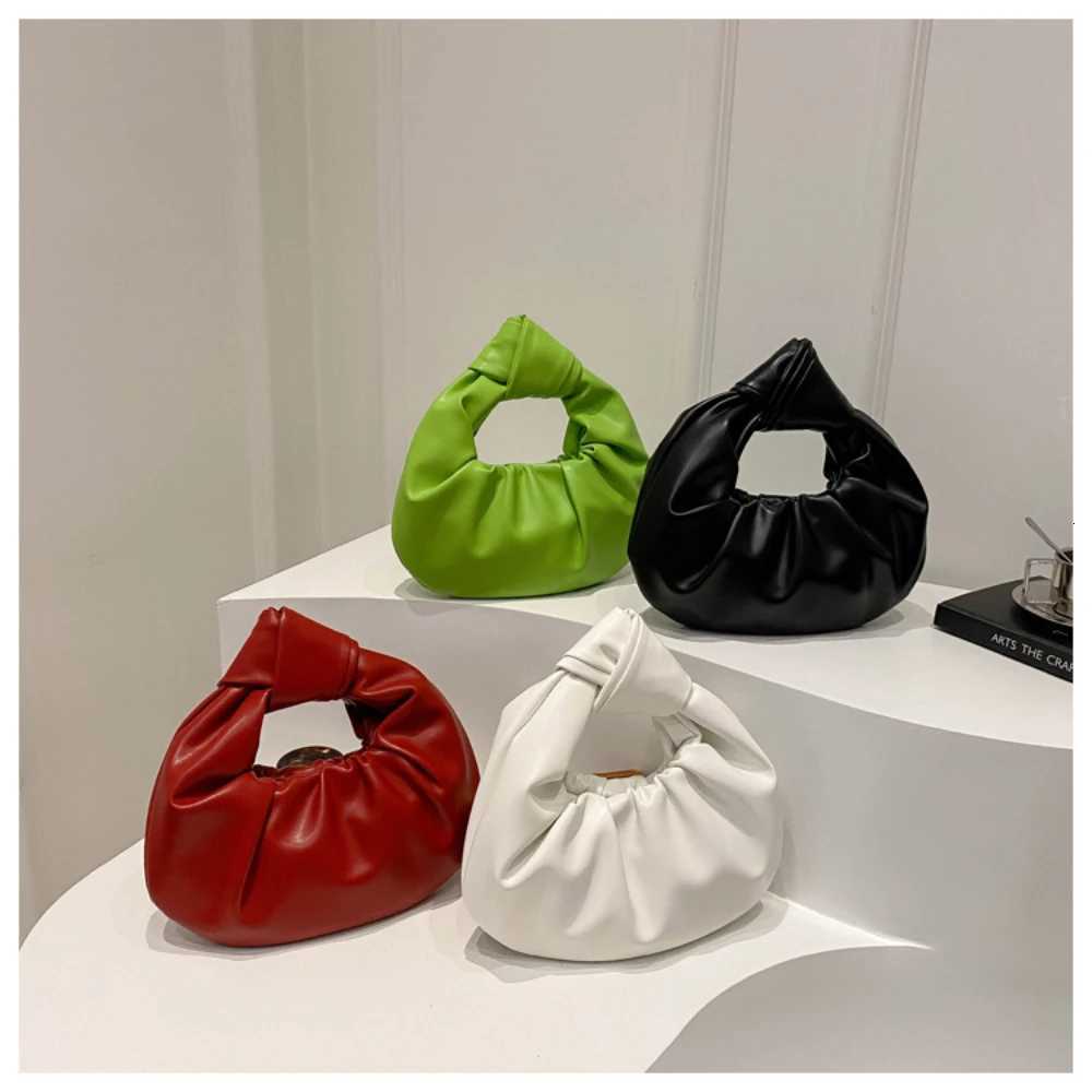 Pleated Club Bag Wen Solid Color PU Leather Knot Top Handle Bag Fi Simple Ladies Ruched Pouch for Outdoor Travel Y250725