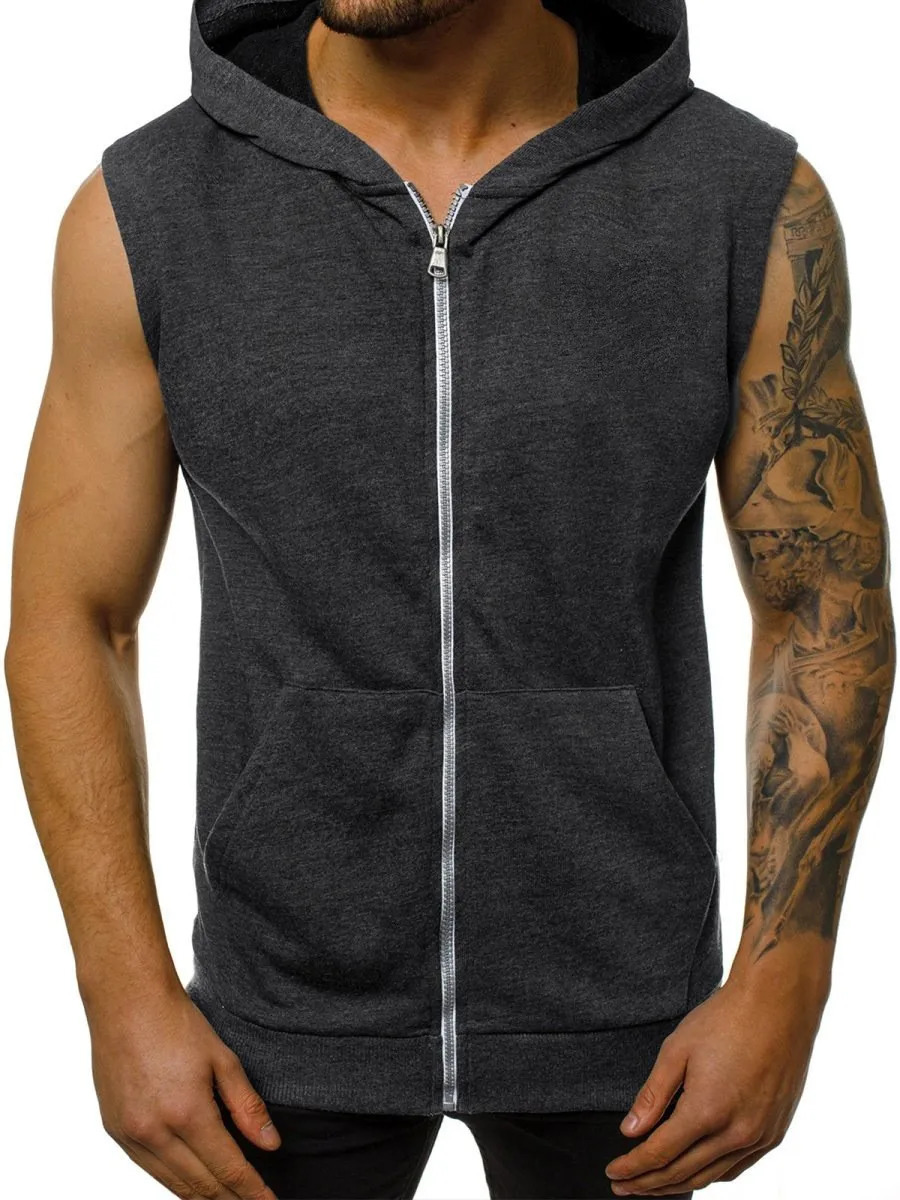Wearing mens summer slim fashion fitness sports sleeveless vest hooded cardigan jacket trendy men 250725