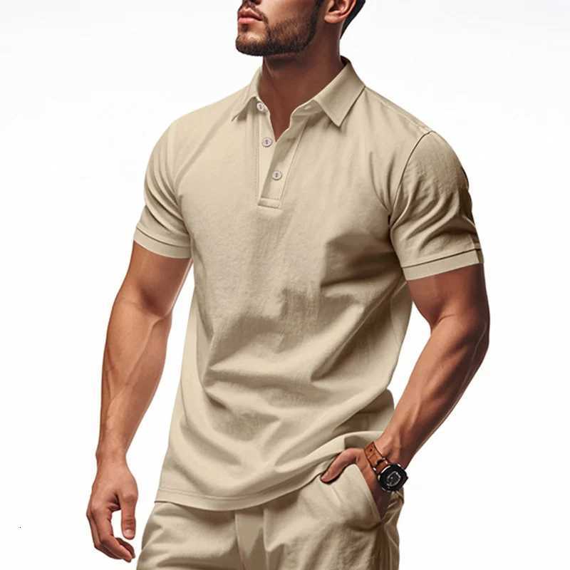 2025 New Solid Color Polo Shirt Mens Short Sleeve Button T-shirts Lightweight Streetwear Casual Tops Men Breathable Polo Shirt XJ250725