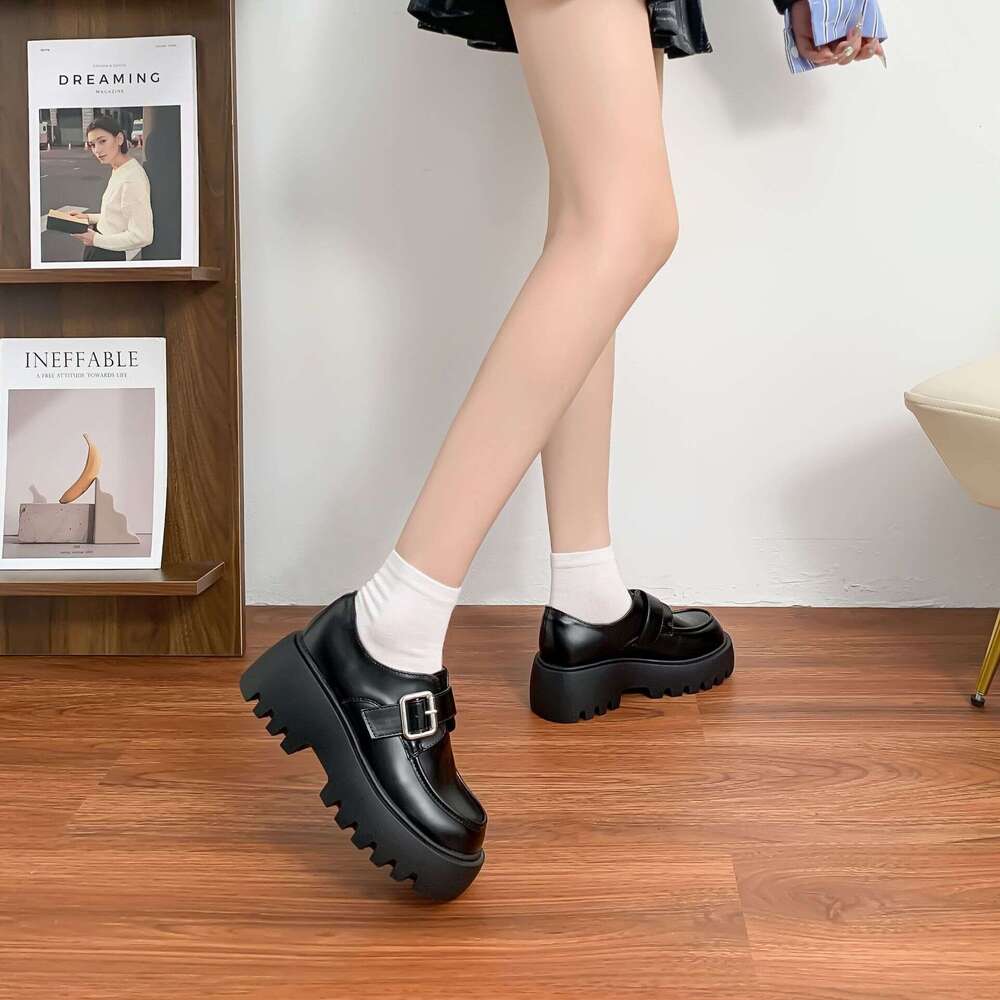 Yuanlitong 2025 Thick-Soled Loafers Korean Version Suede Uniform Leather for Women Outdoor Wear College Style Chunky Heel Shoes