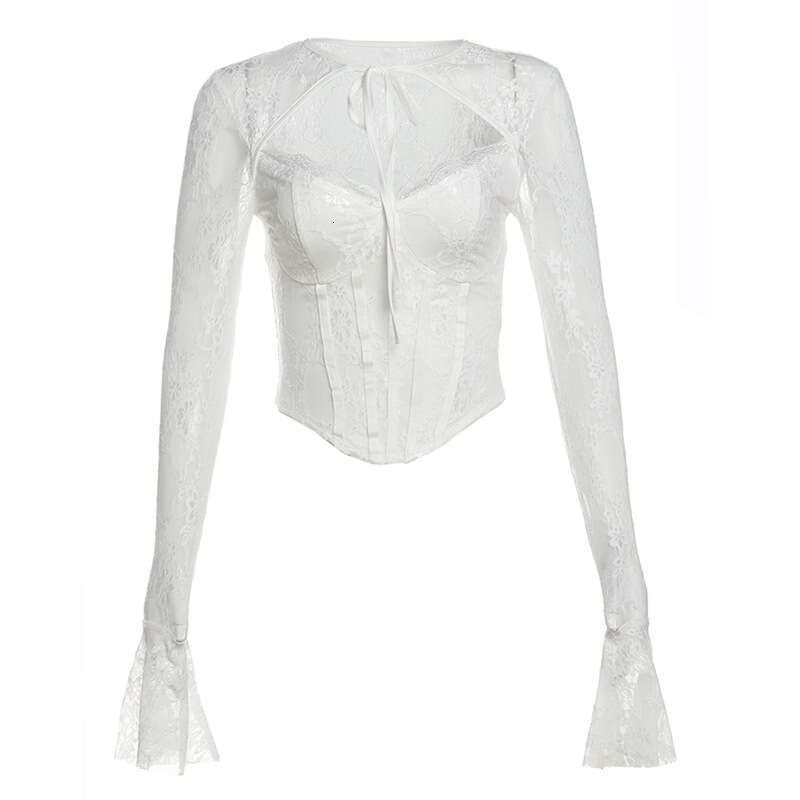 2024 Autumn New Pure Desire Elegant Slim Waist Design Lace Base Shirt for Women 78e