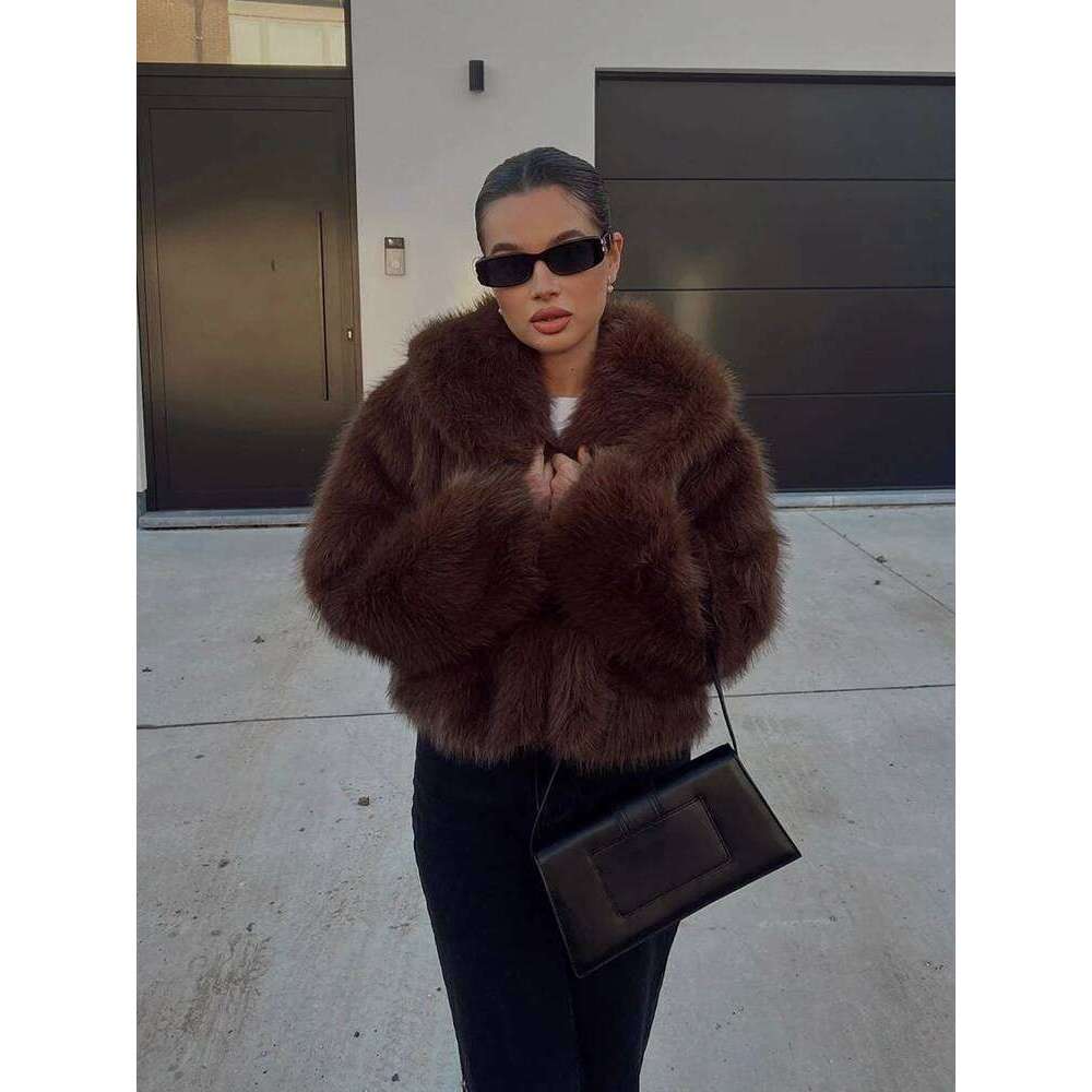 2025 RARA Women's Winter New Style Lapel Long-Sleeved Artificial Fur Effect Short Coat Comfortable Temperament Versatile