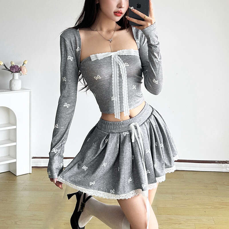 2024 Autumn New Women's Solid Color Slim Fit Long Sleeve Top Fashion High Waist Skirt Set 4be