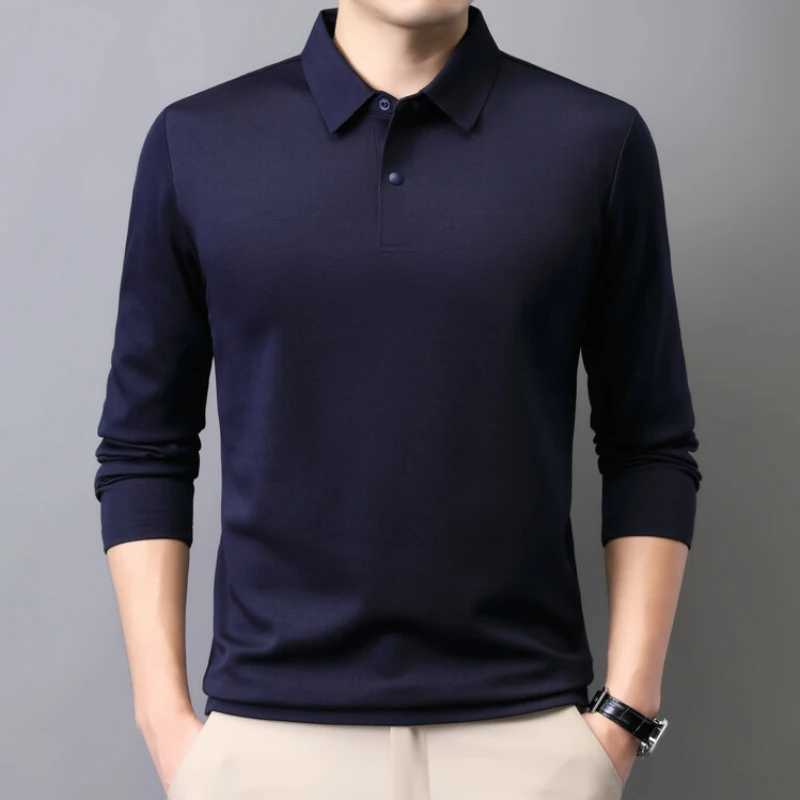 Inner Brushed Mens Long-Sleeved Polo New Autumn Golf T-shirt Luxury Goods Business Casual Top Plus Size Wool Mulberry Silk XJ250725
