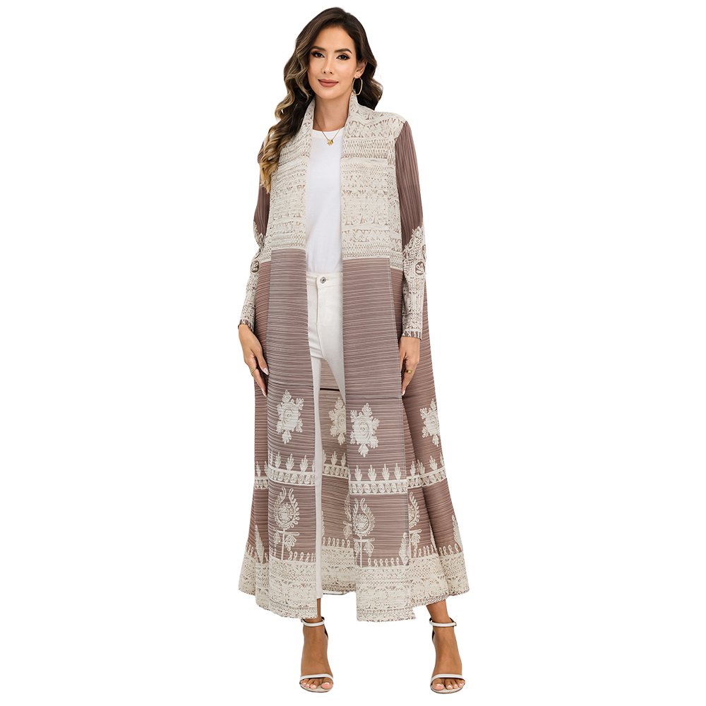 Ethnic Clothing Middle Eastern printed pleated long robe coat Ladies' elegant, loose, large-sized printed cardigan shawl in Arab style is trendy 