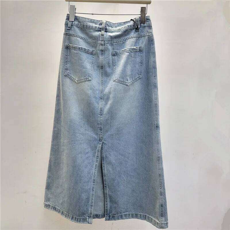 Women's Denim Skirts Cat Dog Printed Broken Holes Split A-Line High Waist Long Skirt Summer 2025 New Fashion 29A1481