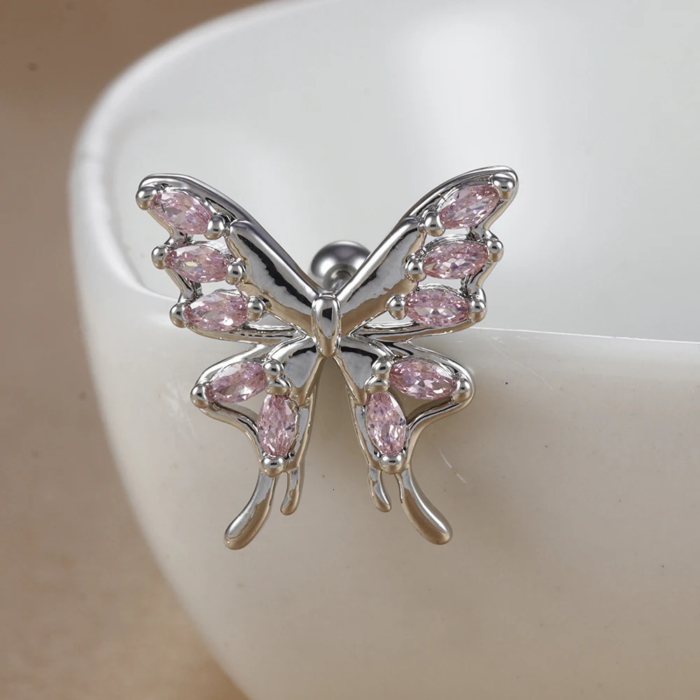 1PC Silver Color Stainless Steel Butterfly Ear Stud Earrings Hypoallergenic Daily Wear Tragus Helix Cartilage Piercing Jewelry 250722
