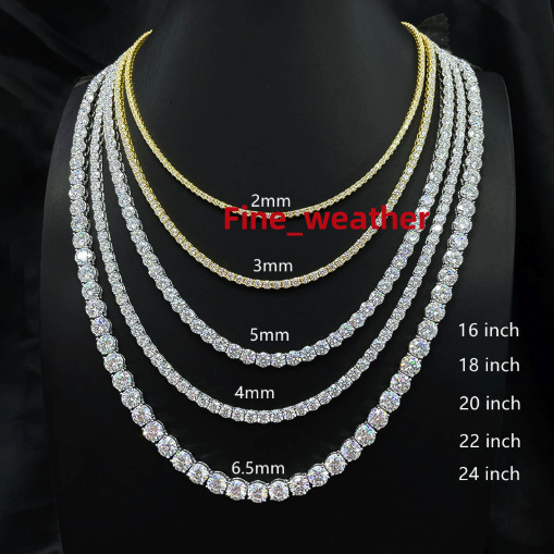 Luxury Custom GRA Moissanite Tennis Chain - 2mm/3mm/4mm/5mm/6.5mm Diameter