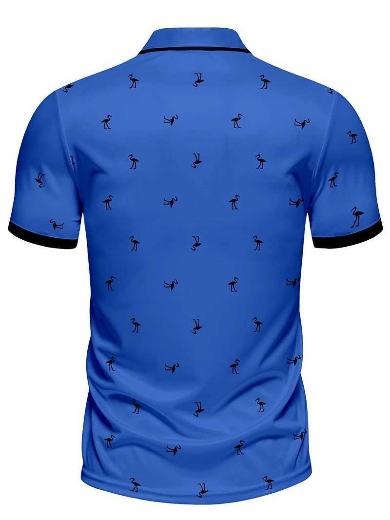 Mens Summer Sports Fashion Print Polo Collar Short Sleeve Design with Flamingo Pattern Suitable for Machine Wash Surprise Gift XJ250725
