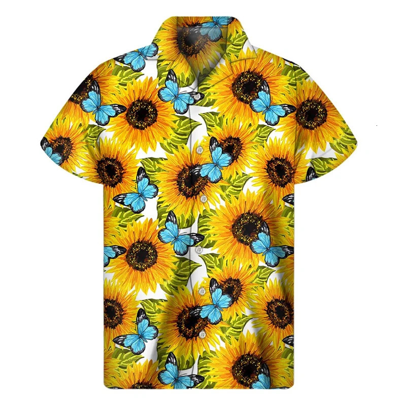 3d Plants Sunflower Print Shirt For Men Fashion Classic Short Sleeve Summer Vacation Shirts Breathable Tops Hawaiian 250725