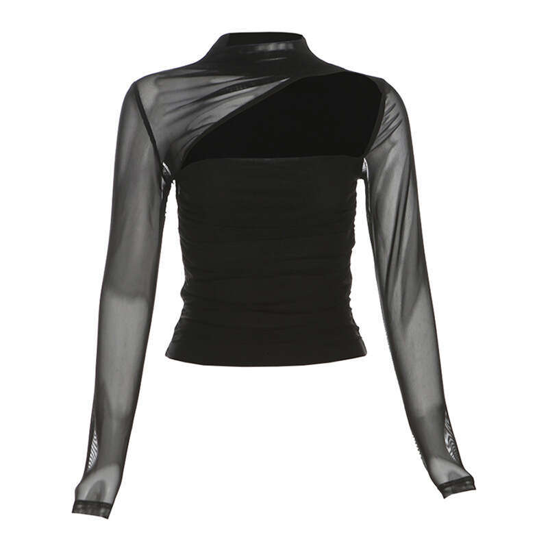 2024 Autumn New Women's Fashion Solid Color Slim Fit Crop Street Style Round Neck Long Sleeve Top 891
