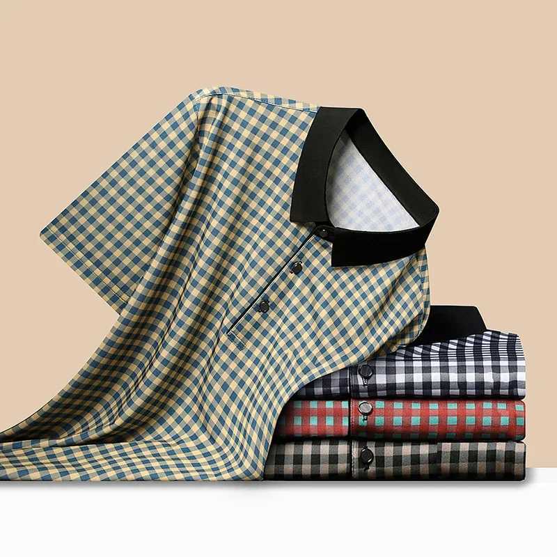 Mens Plaid Badge Short Sleeve Polo Shirt Casual Summer Top New Arrivals XJ250725