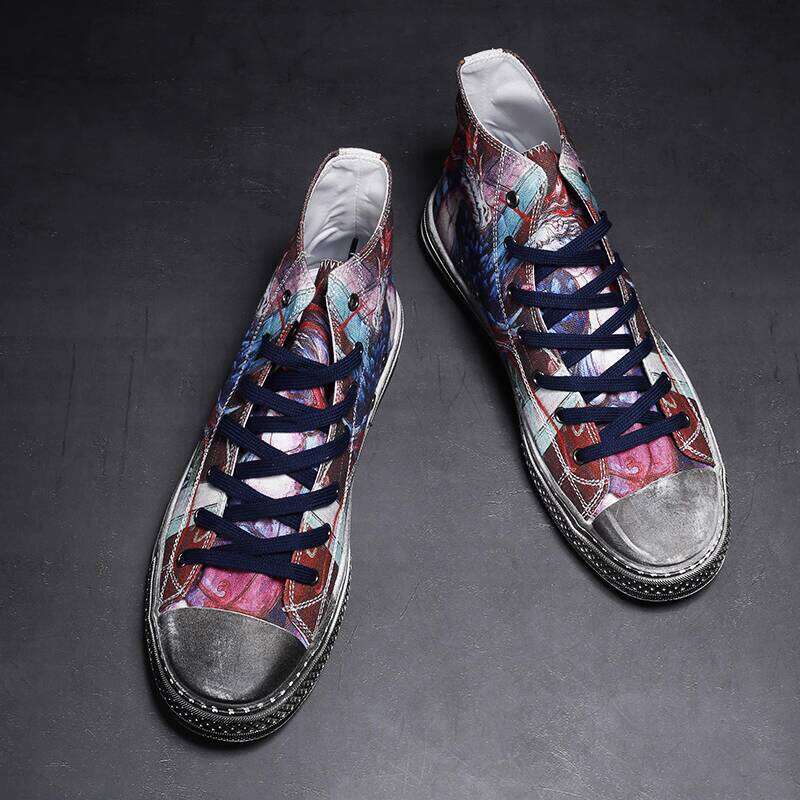 Jifffly Tortoise Shoe Abstract Graffiti Personality Men's Sneakers Hip Hop Street Dance Shanhaijing National Style Canvas Shoes
