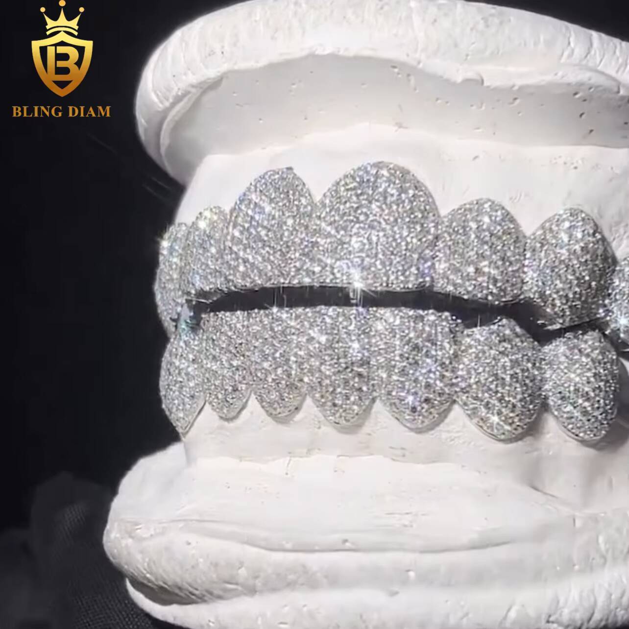 Blingdiam Jewelry Hip Hop Style Custom Teeth Grillz 925 Silver VVS Moissanite Iced Out Diamond