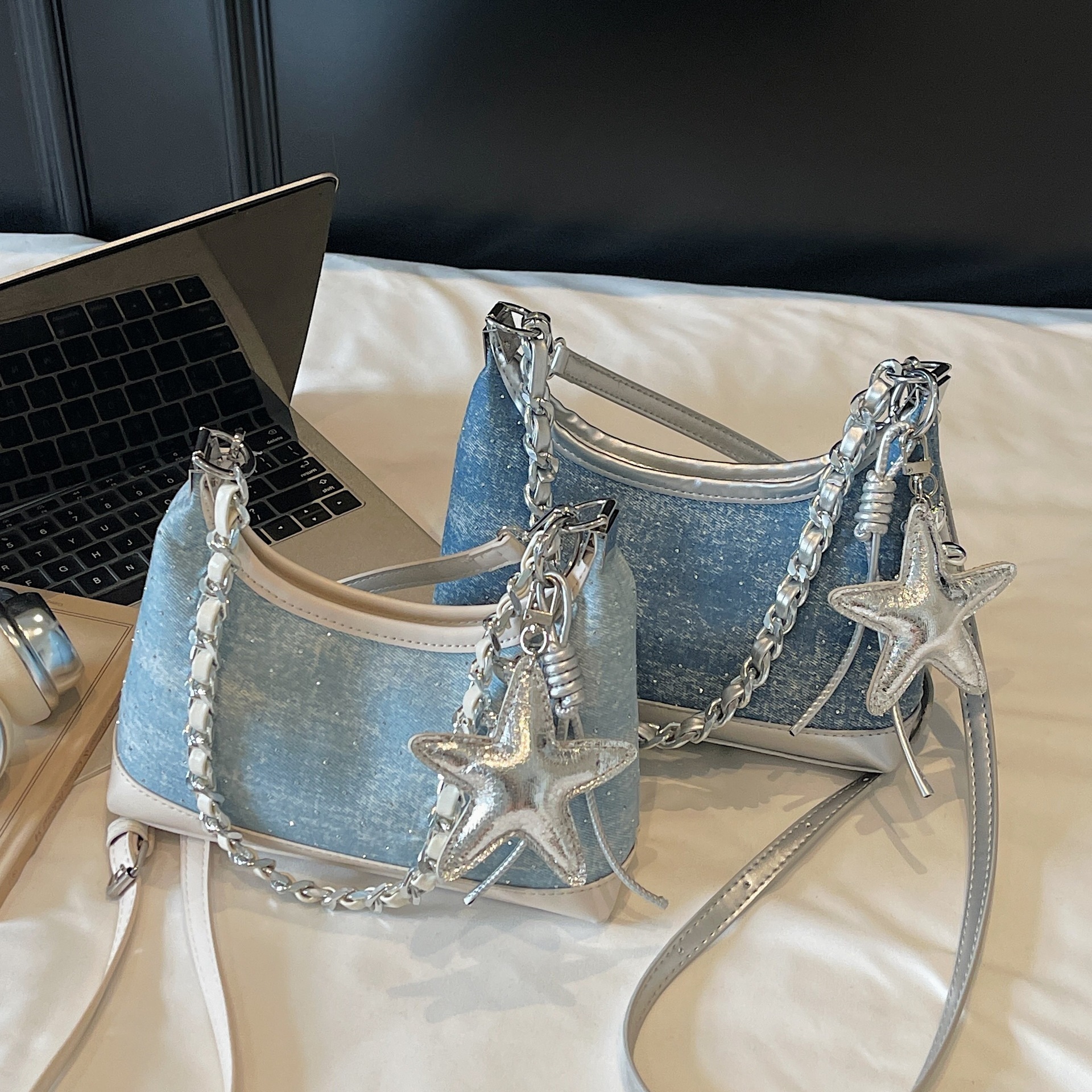 Summer 2025 New Women's Crossbody Bag Fashionable Color Block Denim Dumpling Bag Fashionable Summer New Women's Shoulder Bag New Designer Ba