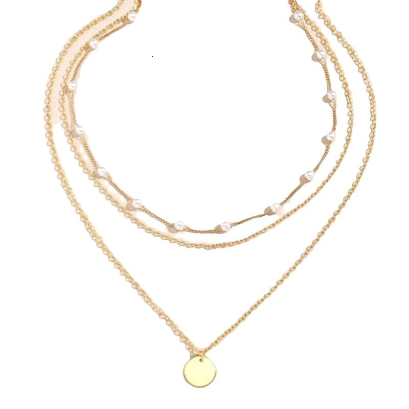 Hot Selling Pearl Collarbone Chain Double Layer Smooth Geometric Necklace One Multi-Wear Pendant Simple Fashion Casual Jewelry for Women