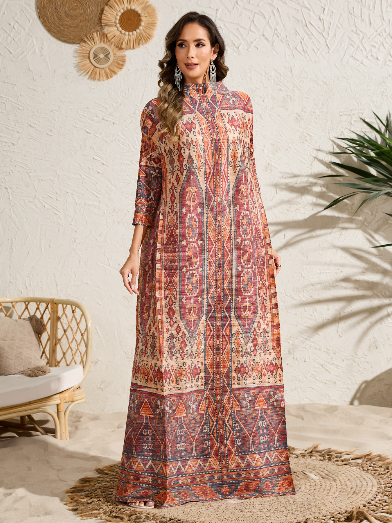 dress Ethnic Clothing Ladies' elegant, loose and printed long-sleeved dress in Arab style NZ013