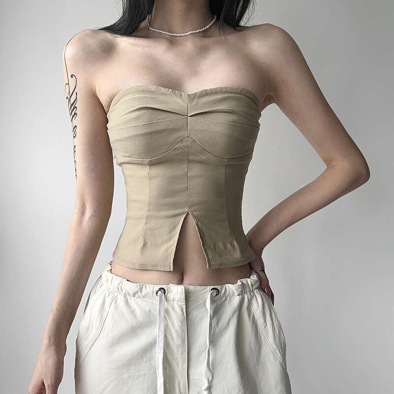 2023 Summer New Women's Solid Color Sexy Slim Waist-Cinching Crop Top Vest 441