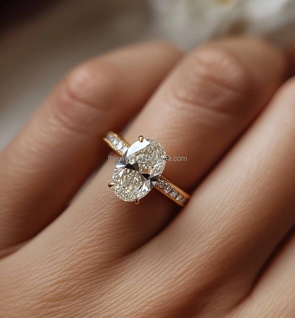 Gold Plated Moissanite Engagement Split Shank 925 Sterling Sliver Rings 2.00Ct Oval Cut D-VVS1 Elegant Style