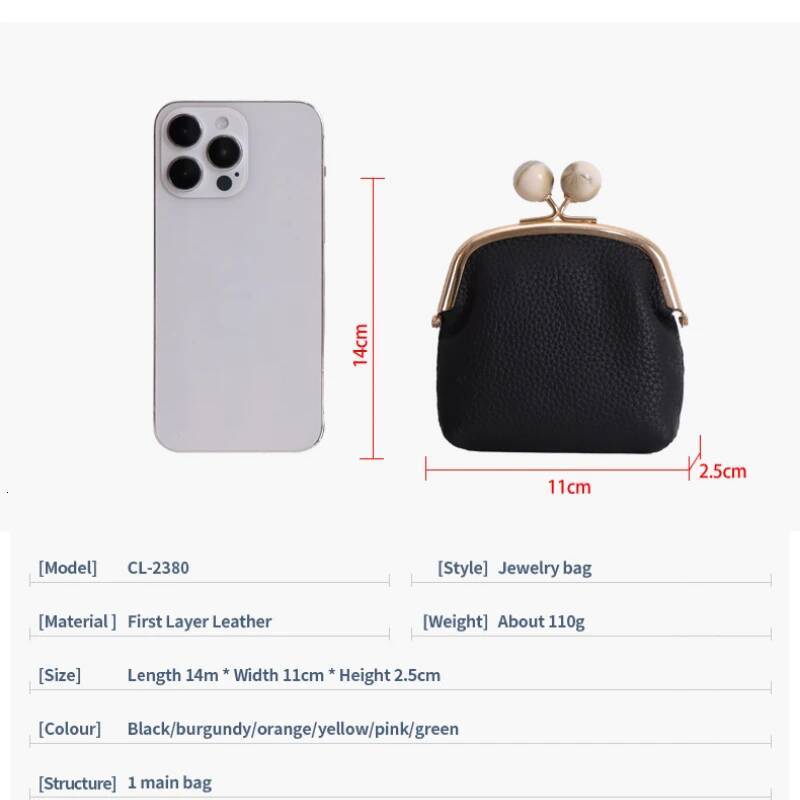 Genuine Leather Purses Vintage Small Wallet Change Pouch Gifts For Women Girls Clutch Lovely Coin Holders With Kiss Lock