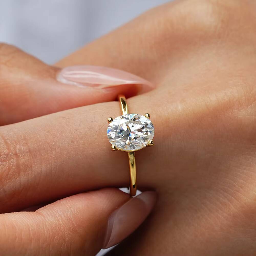 Fine Jewelry Oval Cut VVS 1 2ct Misanite Diamond Wedding Ring for Women Real Golden Plated S925 Sterling Silver With Gra