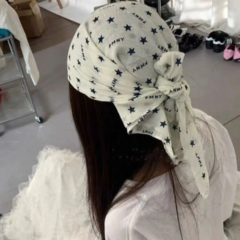 Large Square Star Hair Scarf Spicy Girl Hip Hop Punk Bandana Turban Y2K Retro Streetwear Fashion Women Silk Scarf Headband 250723