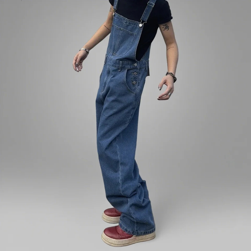 Overalls for Men Denim Suspenders Simple Baggy Jeans Mens Street Casual Solid Mid Waist Loose Washed Jumpsuits Length Tracksuit 250725