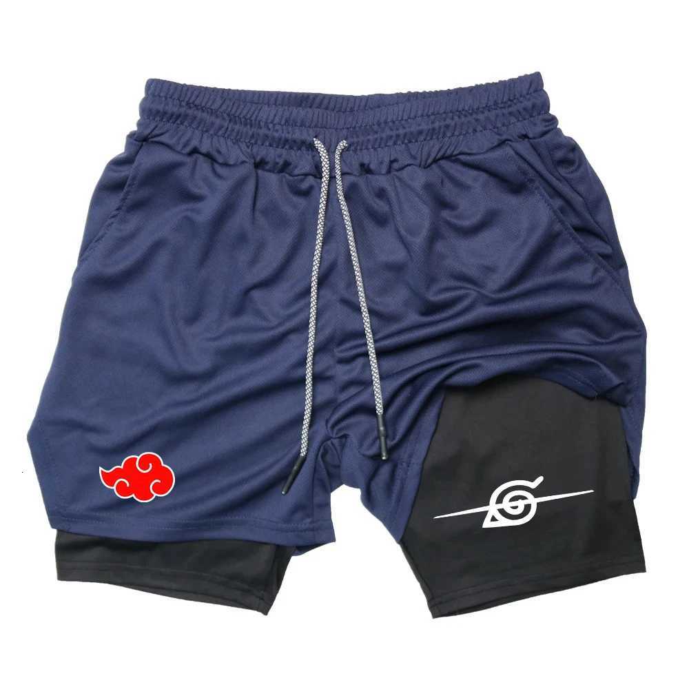Men Anime Double Layer Shorts Gym Workout Printed Sports Multi-Performance Training Quick-Drying Jogging Pants Towel Pants M-3XL W250724