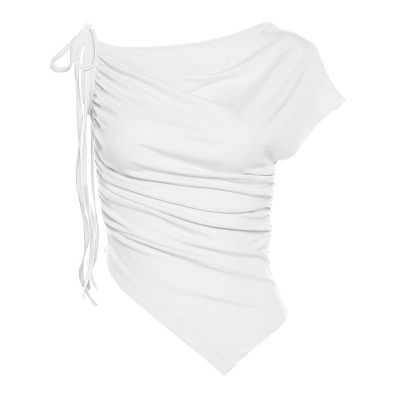 2024 Summer New Women's Solid Color Slim Street Fashion Strap Sleeveless Ruched Top f5b