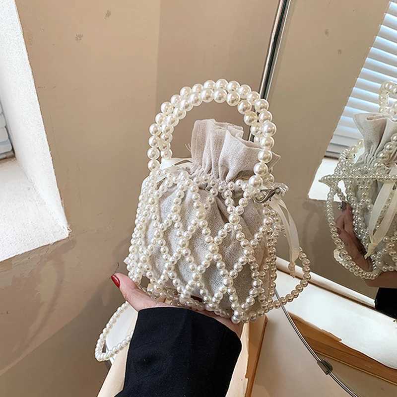 Luxury Pearl Wen Bucket Tote Bag Woven Pearl Crossbody Bags for Wen Small Wallet Handbag Casual Drawstring Fem Coin Purse Y250725