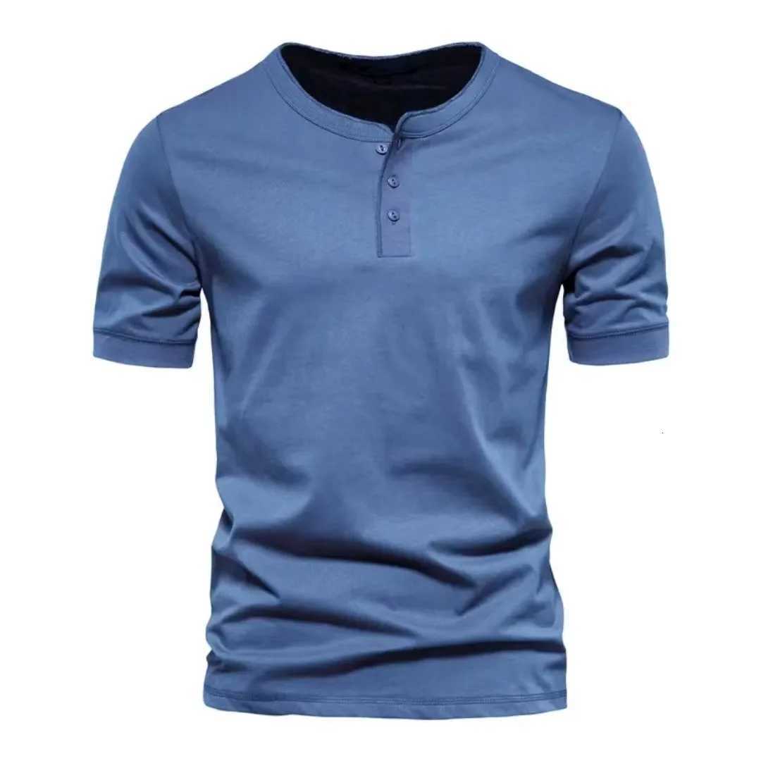 Summer Henley Collar T Shirt Men Casual Short Sleeve Solid Color Casual Mens Breathable Tops Tees Fashion Basic T-Shirt for Man Y250724