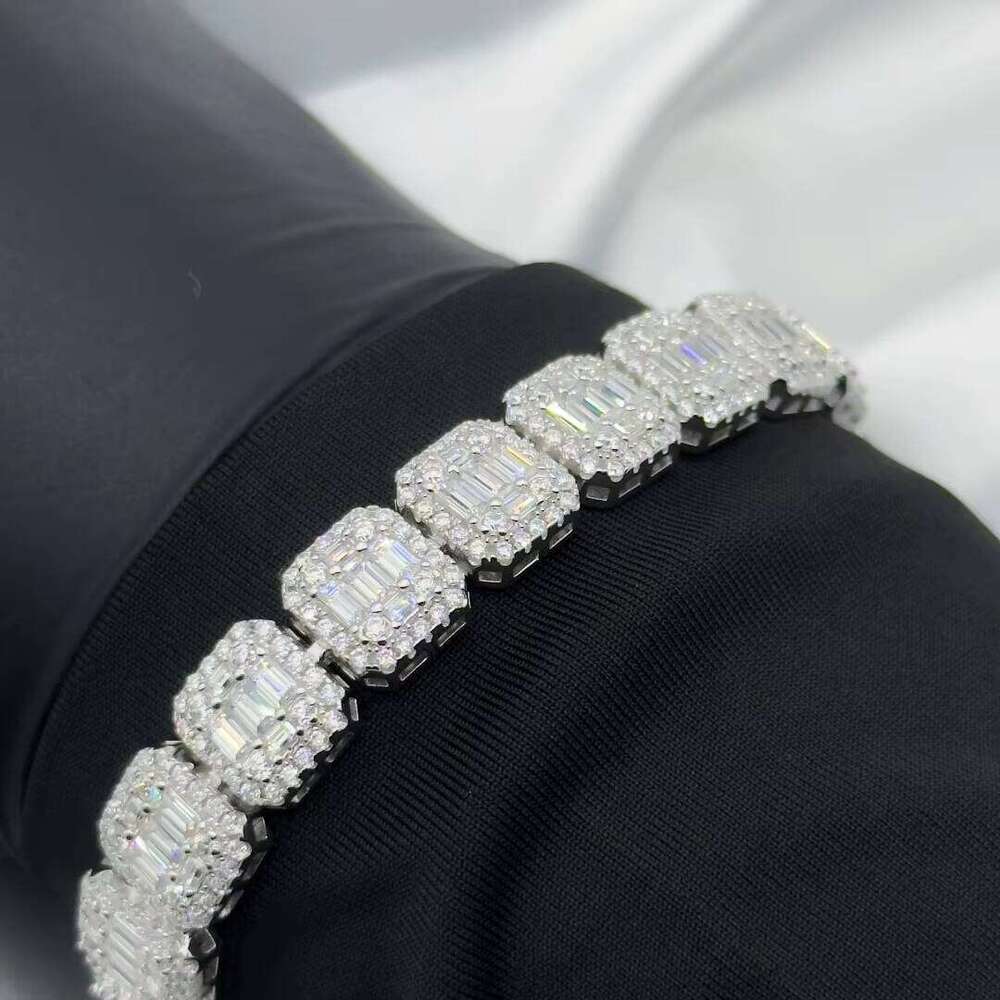100% Passes the test for the designer necklace's high quality10mm/12mm Sier Hiphop Rock-Candy Necklace with Square Tennis Moissanite Chain