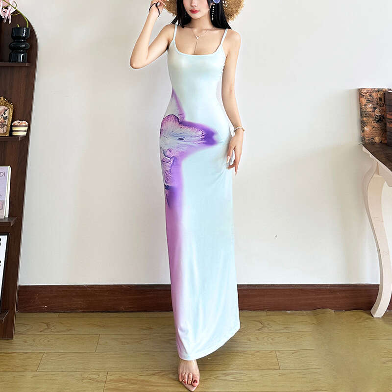 2025 Spring New Women's Solid Color Slim Fit Fashion Off-Shoulder Strap Sleeveless Dress 98e