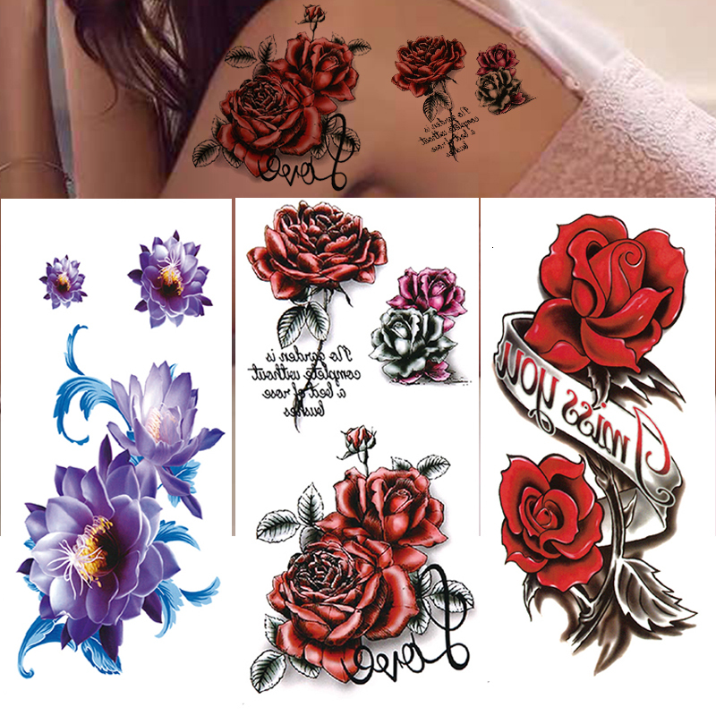 3Pcs Waterproof Temporary Tattoo Sticker Flower Rose Flash Butterfly Lace Lady Body Art Arm Fashion Fake Sleeve Women