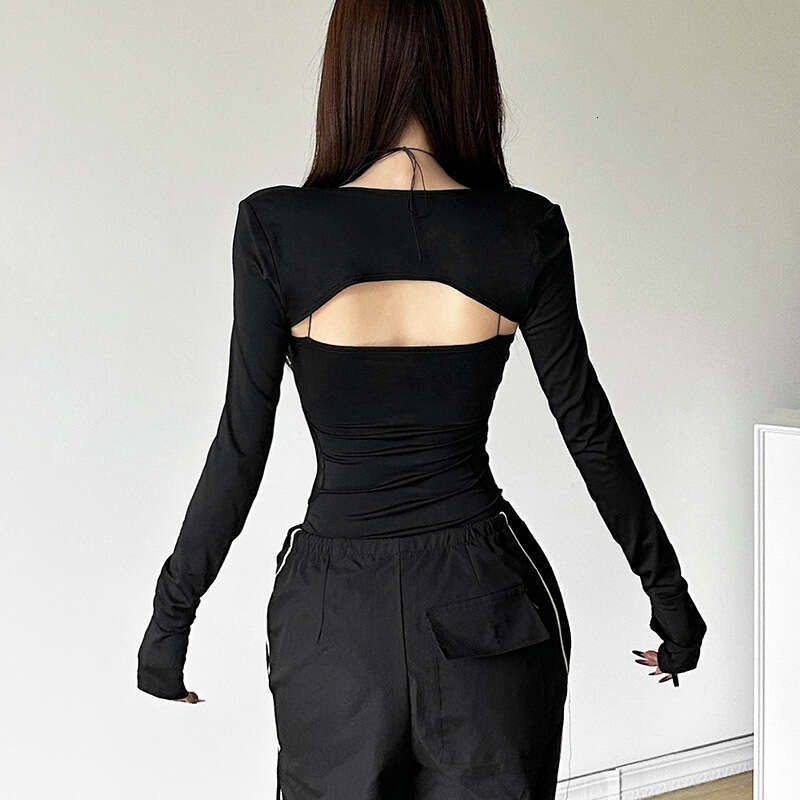 2024 Summer New Women's Solid Color Slim Fit Long Sleeve Blouse Fashion Strap Sleeveless Jumpsuit de0