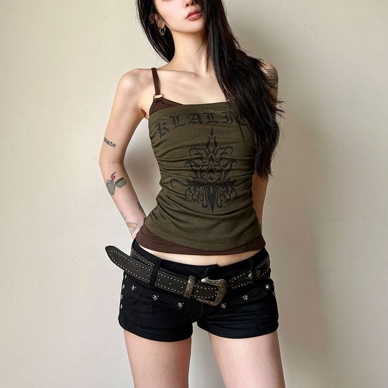 2025 Women's Spring Summer New Fashion Sexy Strap Letter Print Tube Top Two-Piece Set 78d