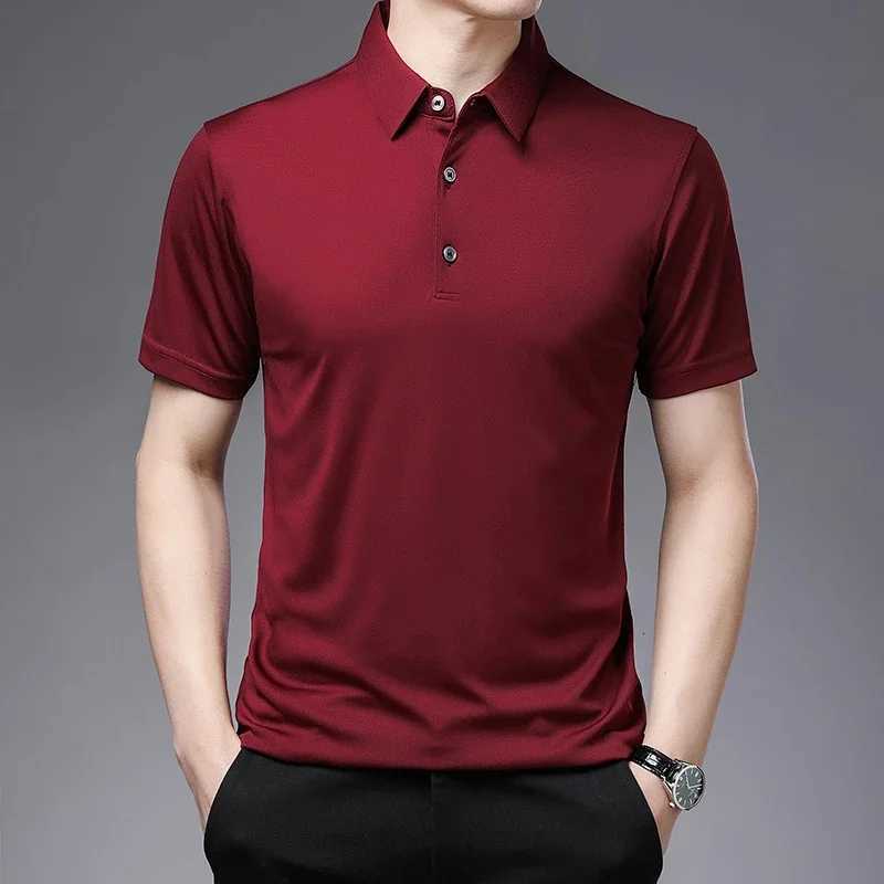 2024 Mens New Solid Color Business Casual Polo Shirt Summer Fashion Casual Short Sleeve Comfortable and Breathable Top XJ250725