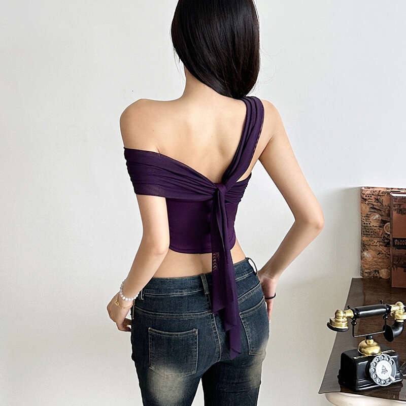 2025 Spring New Women's Solid Color Slim Fit Fashion Off-Shoulder Sexy Backless Tank Top df4