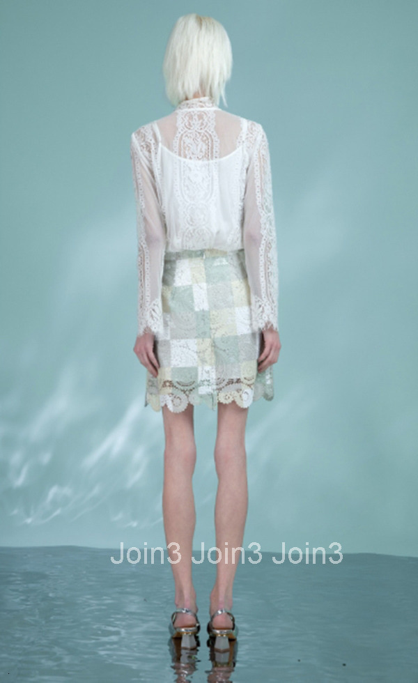 Summer New High Waist A-Line Skirt Versatile Elegant Short Skirt Plaid Lace Half Skirt 1017