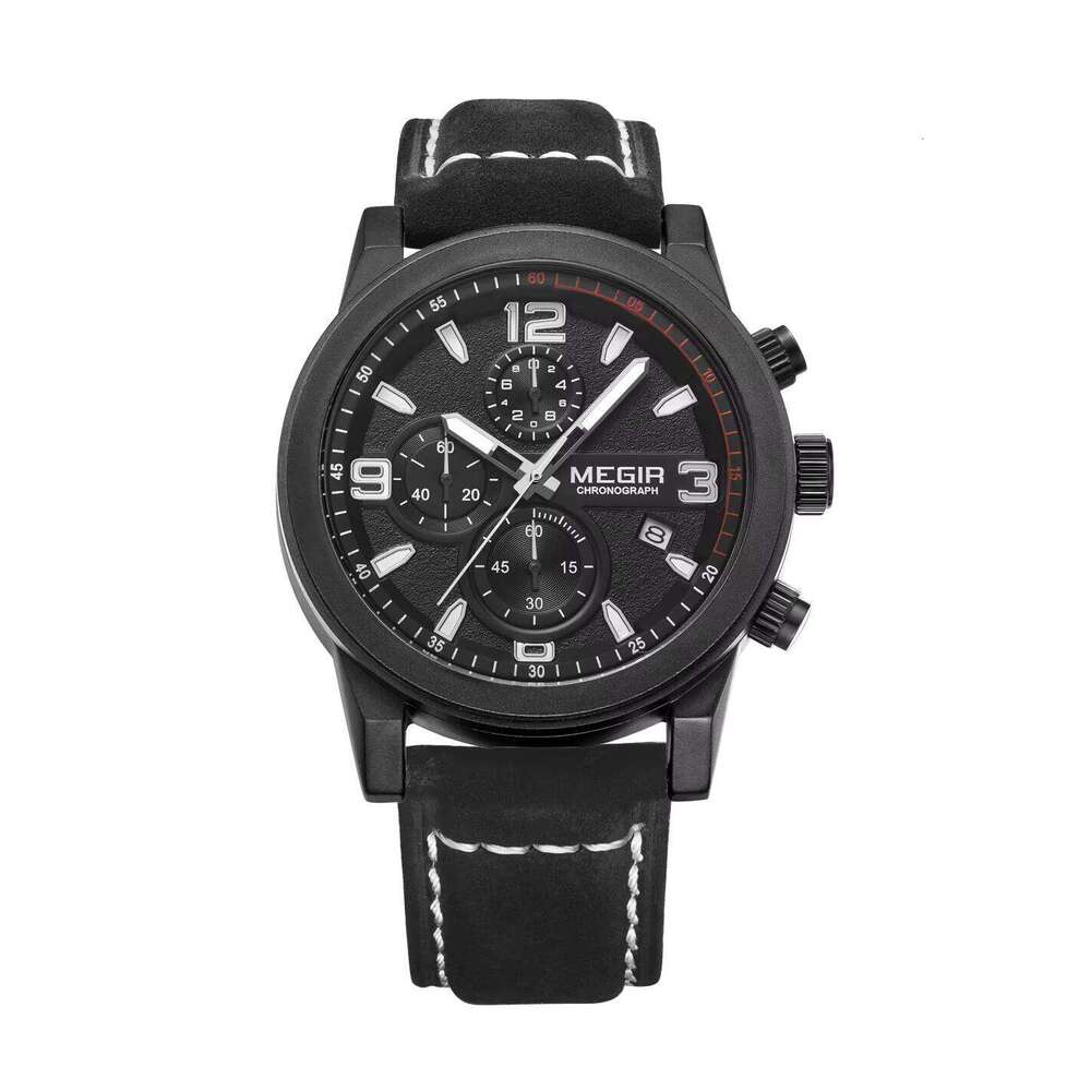 DHwatches MEGIR Men's Sports Chronograph Watch - 50M Waterproof, Luminous, Leather Strap, Quartz Wristwatch for Active Men