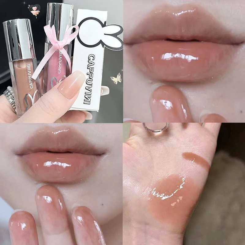 Water Light Pink Shiny Lip Gloss Lasting Moisturizing Plumper Shimmer Jelly Brown Lip Oil Reduce Liplines Liquid Lipstick MakeupXJ250724
