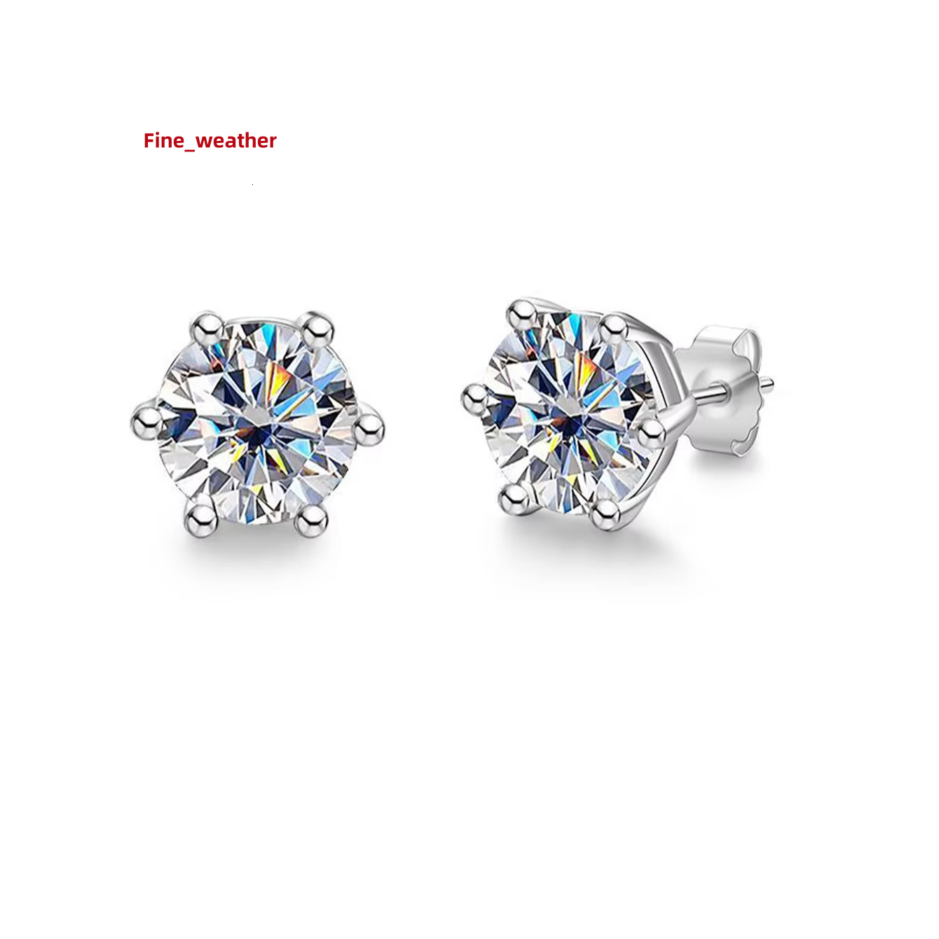 925 Silver 30 Minutes-2 Carat Classic 6 Claws Moissanite Earrings Male Female Hip Hop Rock Birthday Anniversary Gift for Couples